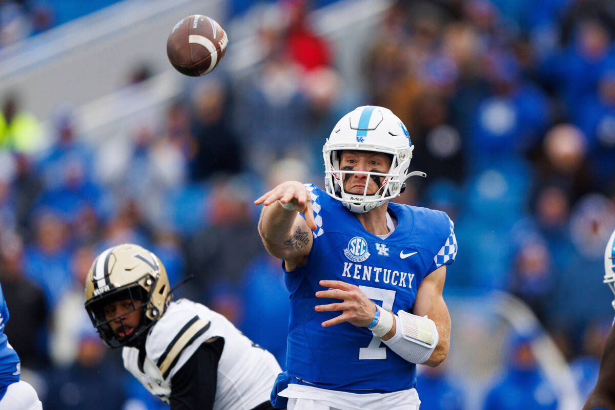 Kentucky quarterback Will Levis throws a pass during the second half of an NCAA college footbal ...