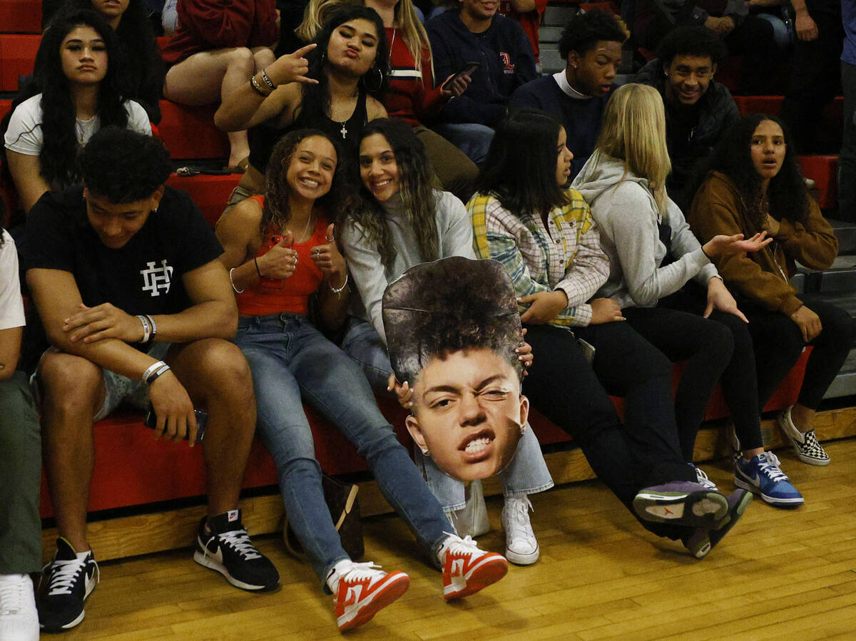 Liberty High School fans pose for a photo during the second half of the NIAA Class 5A Southern ...