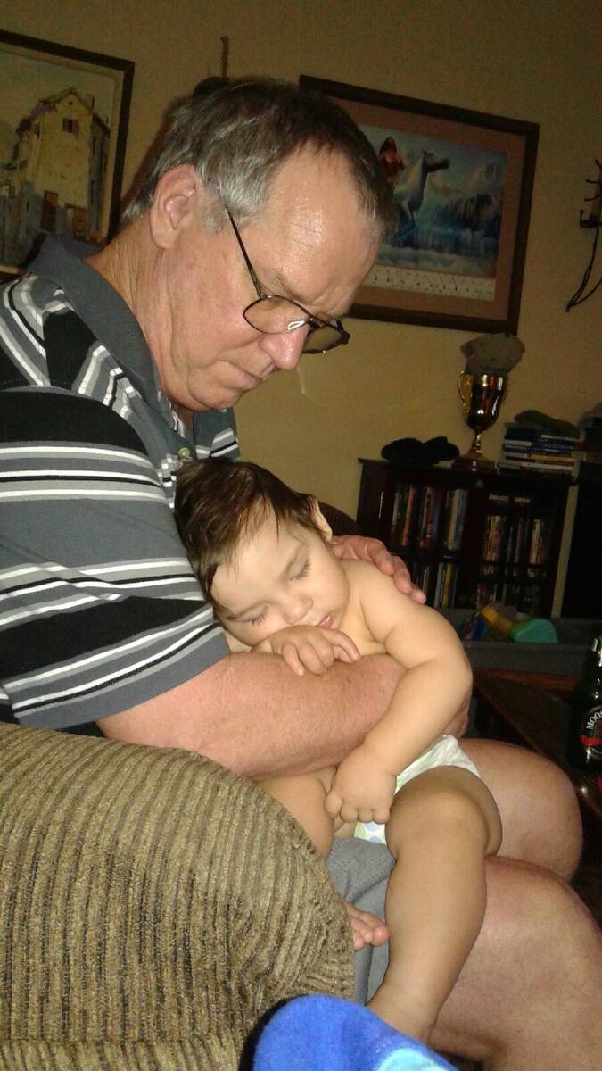 Richard Thurlow, former owner of the Pahrump Valley Times newspaper, with his grandson Harrison ...