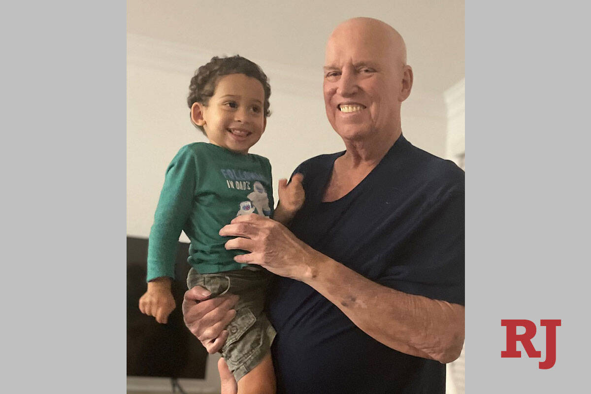 Richard Thurlow, former owner of the Pahrump Valley Times newspaper, with his grandson, Luke Ri ...