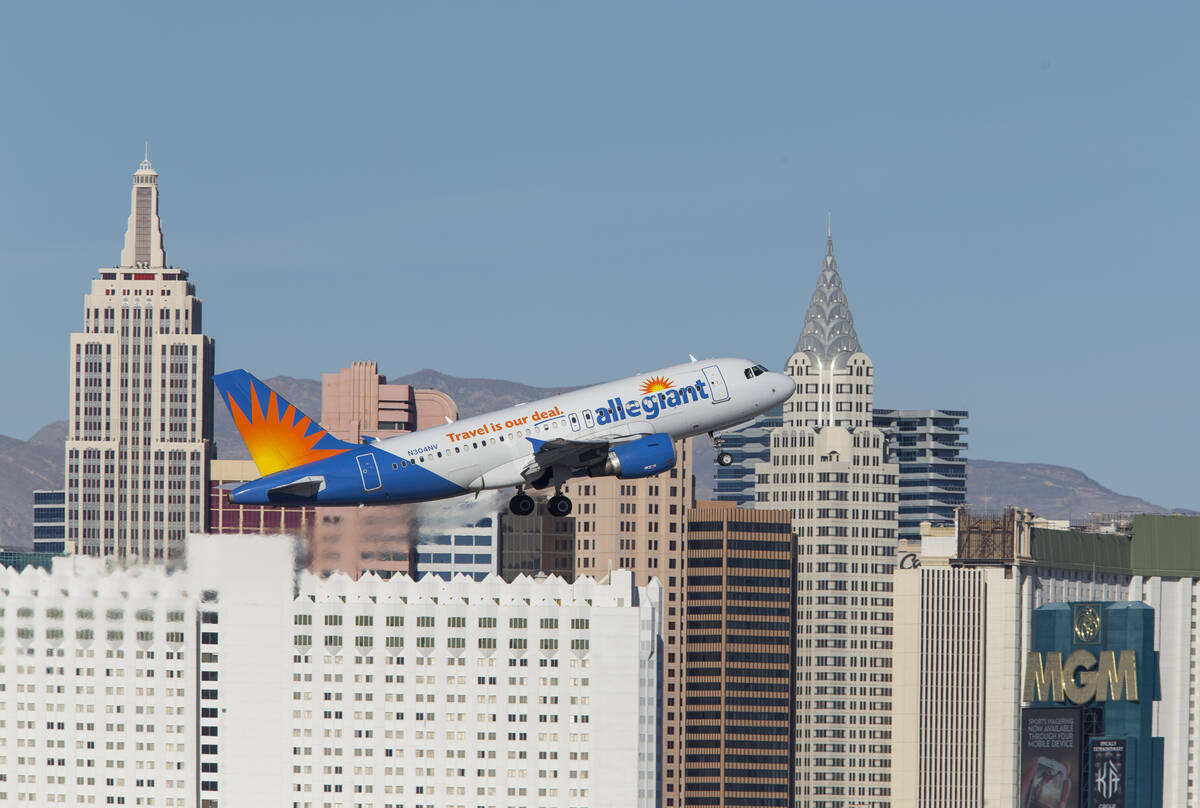 An Allegiant Air flight departs from McCarran International Airport in Las Vegas, Sunday, Janua ...