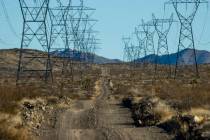 Dirt roads, seen in 2022, are maintained for power line company access near Searchlight. (L.E. ...