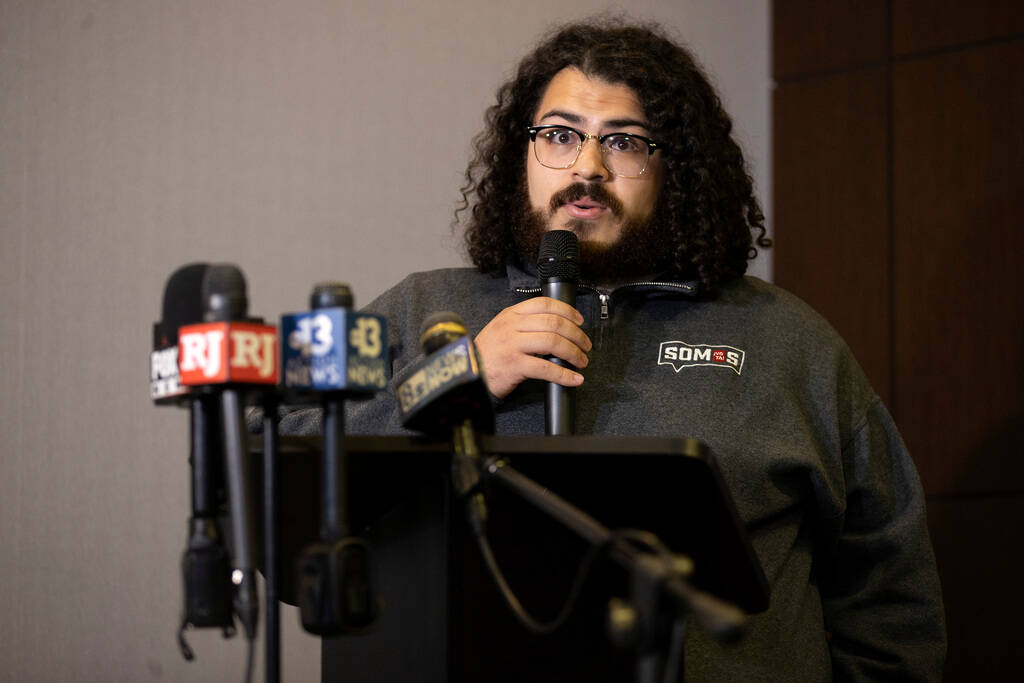 Angel Lazcano speaks during a news conference held by the Nevada Conservation League before a P ...