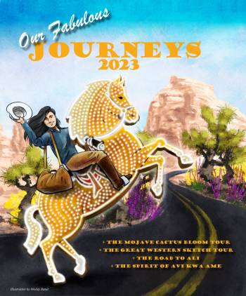 "Adventures Ahead," by Wesley Rand. The opening page of rjmagazine's Journeys 2023 story package.
