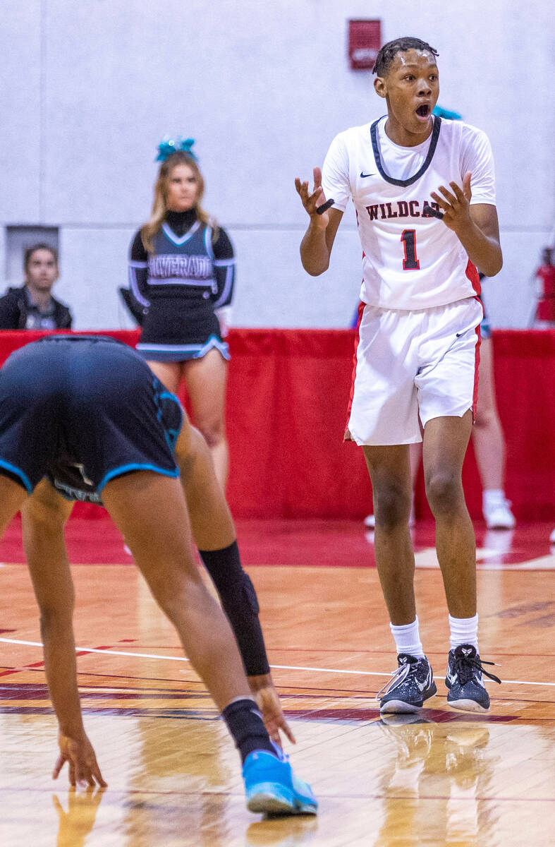 Las Vegas' Naseer Sims (1) is amazed at a foul call on him against Silverado during the first h ...