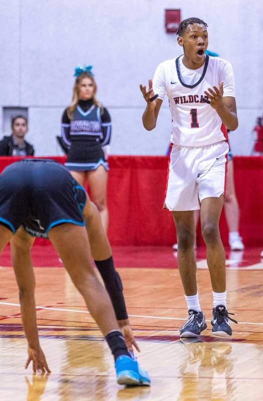 Las Vegas' Naseer Sims (1) is amazed at a foul call on him against Silverado during the first h ...