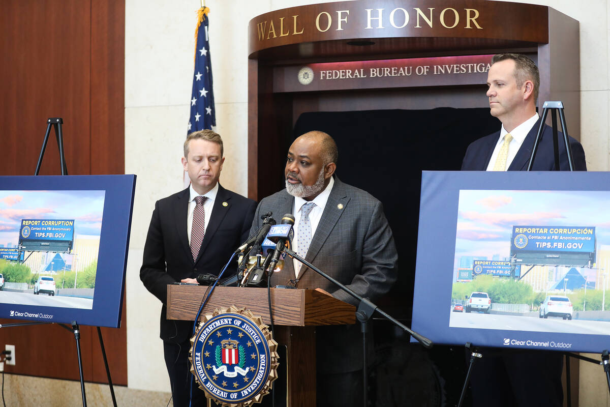 U.S. Attorney for District of Nevada Jason Frierson speaks at a press conference at the FBI Joh ...