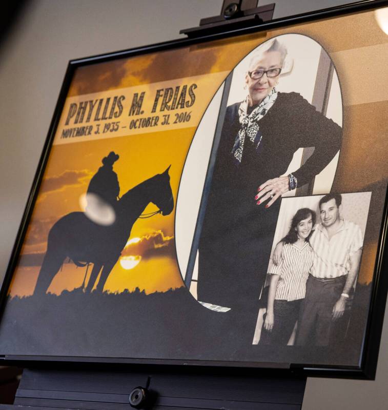 An image of Phyllis M. Frias is seen displayed with other items from the Charles and Phyllis M ...
