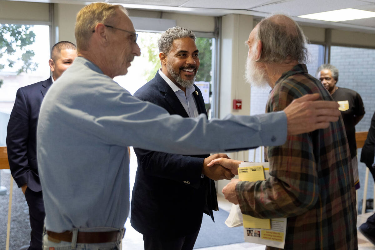 Congressional Black Caucus Chairman Rep. Steven Horsford, D-Nev., greets residents at Harry Lev ...