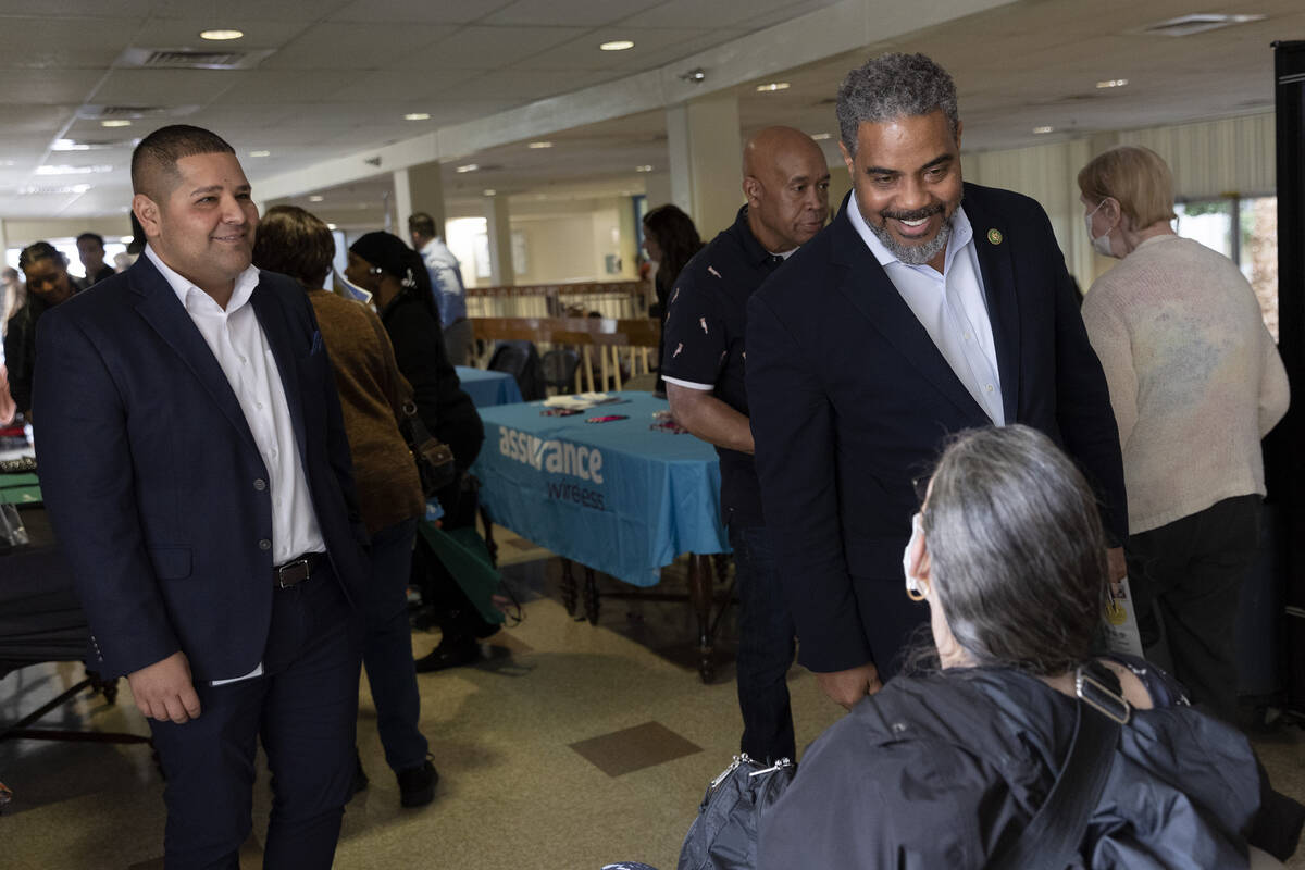 Congressional Black Caucus Chairman Rep. Steven Horsford, D-Nev., greets residents at Harry Lev ...