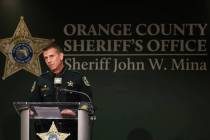 Orange County Sheriff John Mina addresses the media during a press conference about multiple sh ...