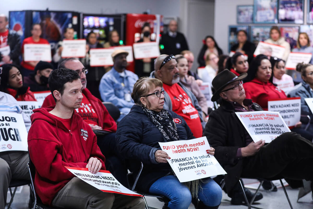 Culinary Local 226 members listen to leadership and other members discuss the legislative prio ...