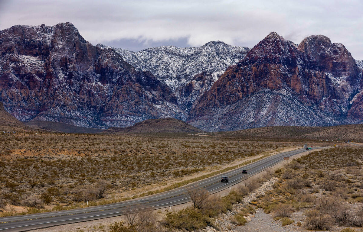 Snow remains on the slopes above the Red Rock Canyon National Conservation Area where scenic lo ...