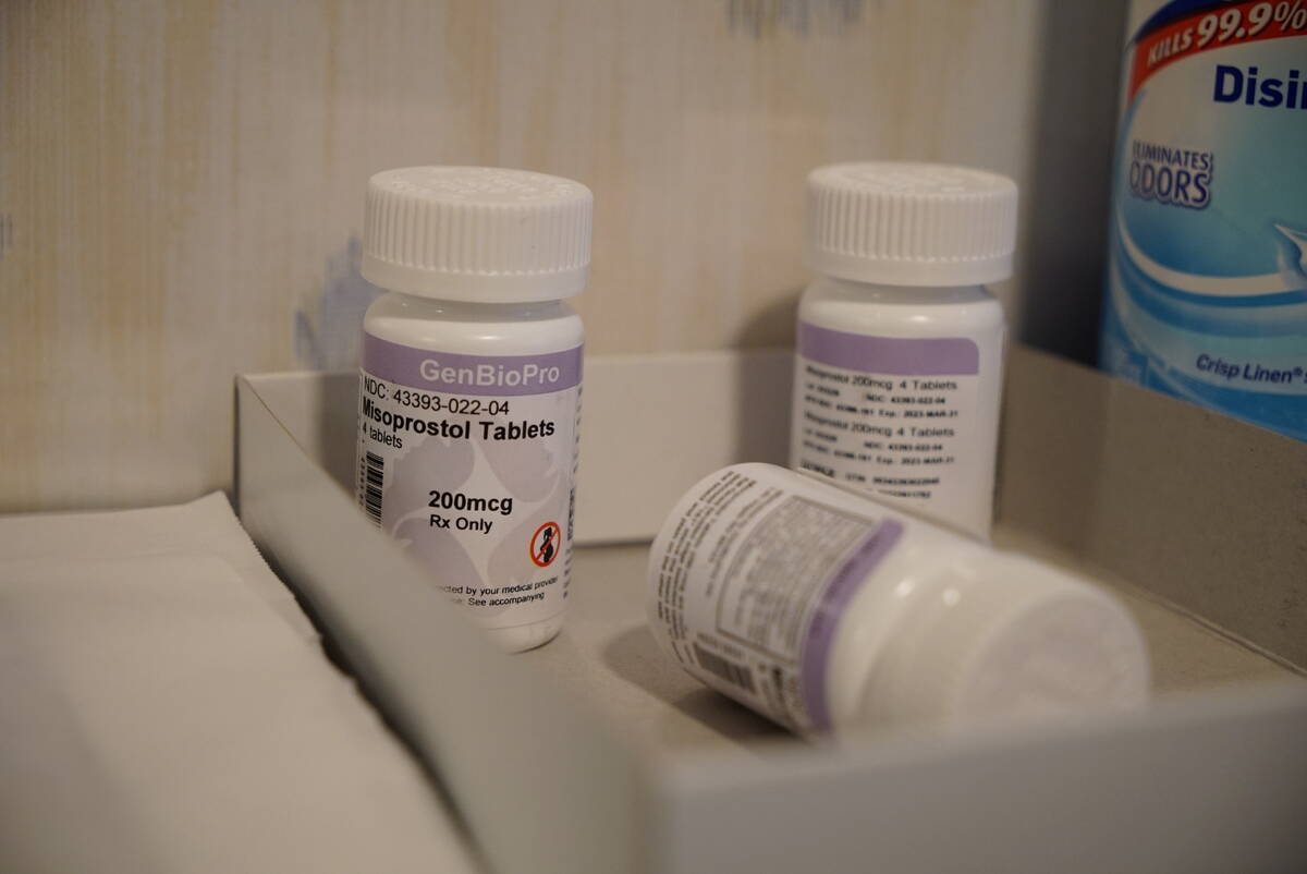 Bottles of the drug misoprostol sit on a table at the West Alabama Women's Center on Tuesday, M ...