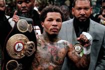 FILE - Gervonta Davis poses for photographs after a WBA lightweight championship boxing bout ag ...