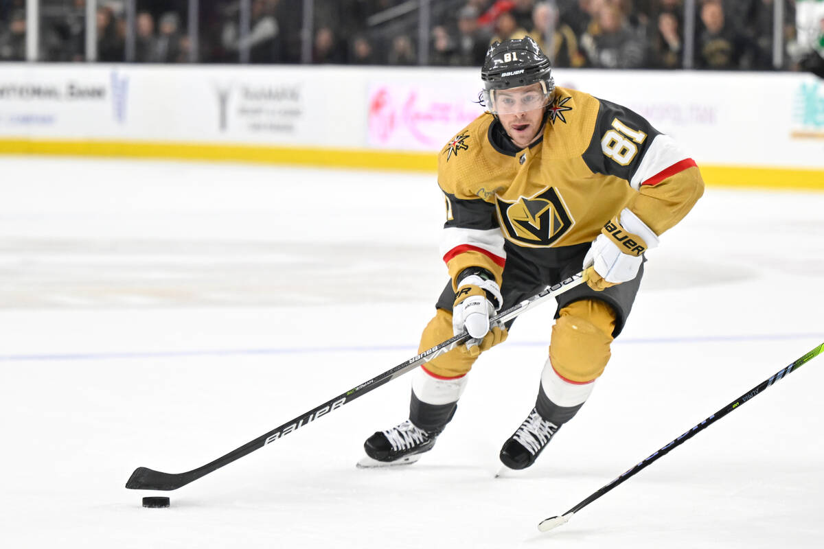 Vegas Golden Knights right wing Jonathan Marchessault skates with the puck against the Dallas S ...