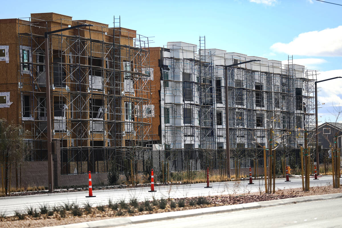 Townhomes under construction on the northeast corner of Farm Road and North Decatur Boulevard i ...