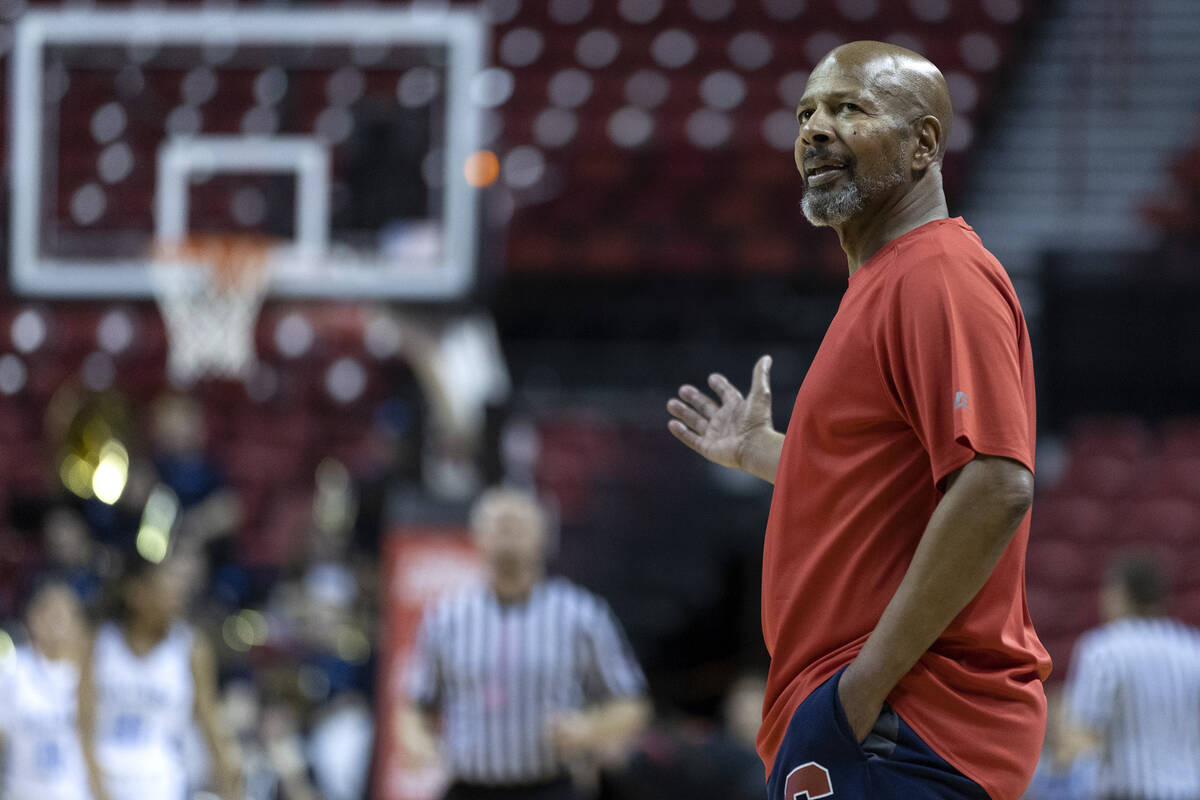 Coronado head coach Ronald Childress reacts to a referee’s call during the second half o ...