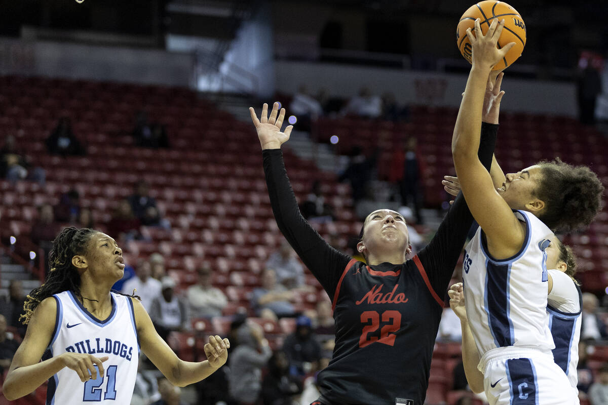 Centennial’s Ayla Williams, right, shoots against Coronado’s AJ Wick (22) during ...