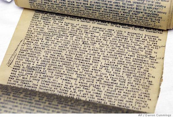 The original manuscript of the first draft of Jack Kerouac's "On The Road," is displ ...