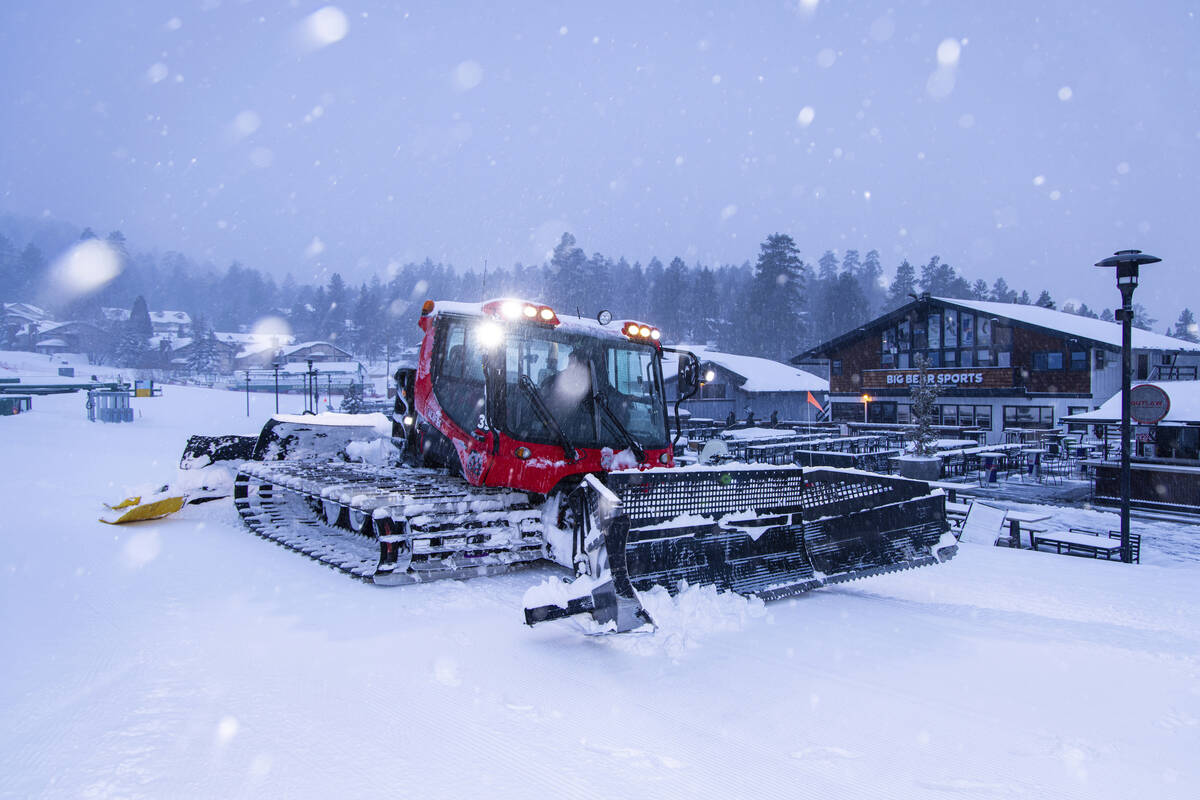 In this photo provided by Big Bear Mountain Resort, snow falls at the resort in Big Bear, Calif ...