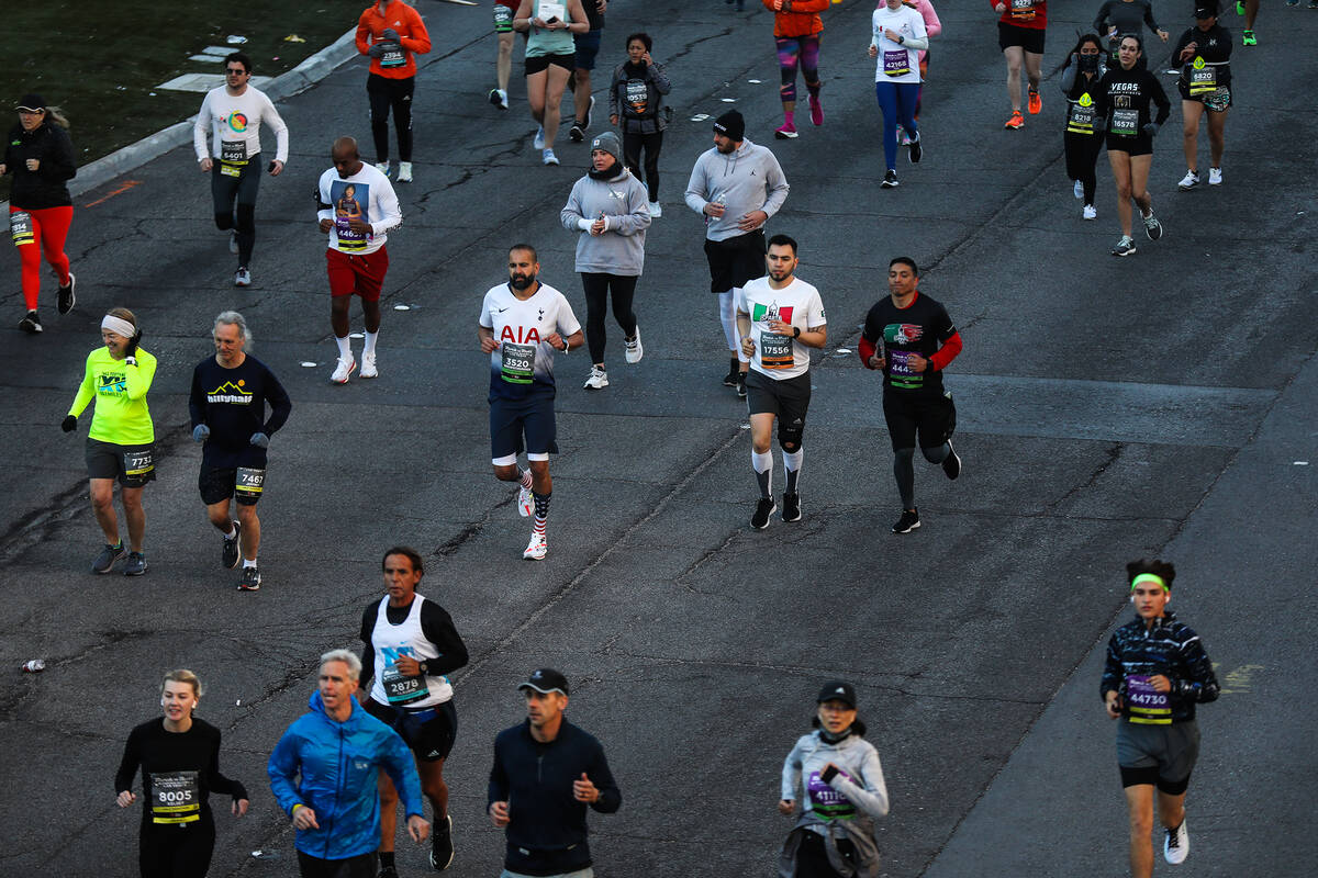 Runners race in the Rock ’n’ Roll Running Series Racing Event on the Strip in Las ...