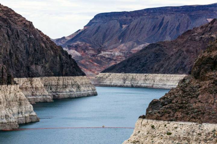 The bathtub ring on Lake Mead at the Lake Mead National Recreation Area, seen in December 2022 ...