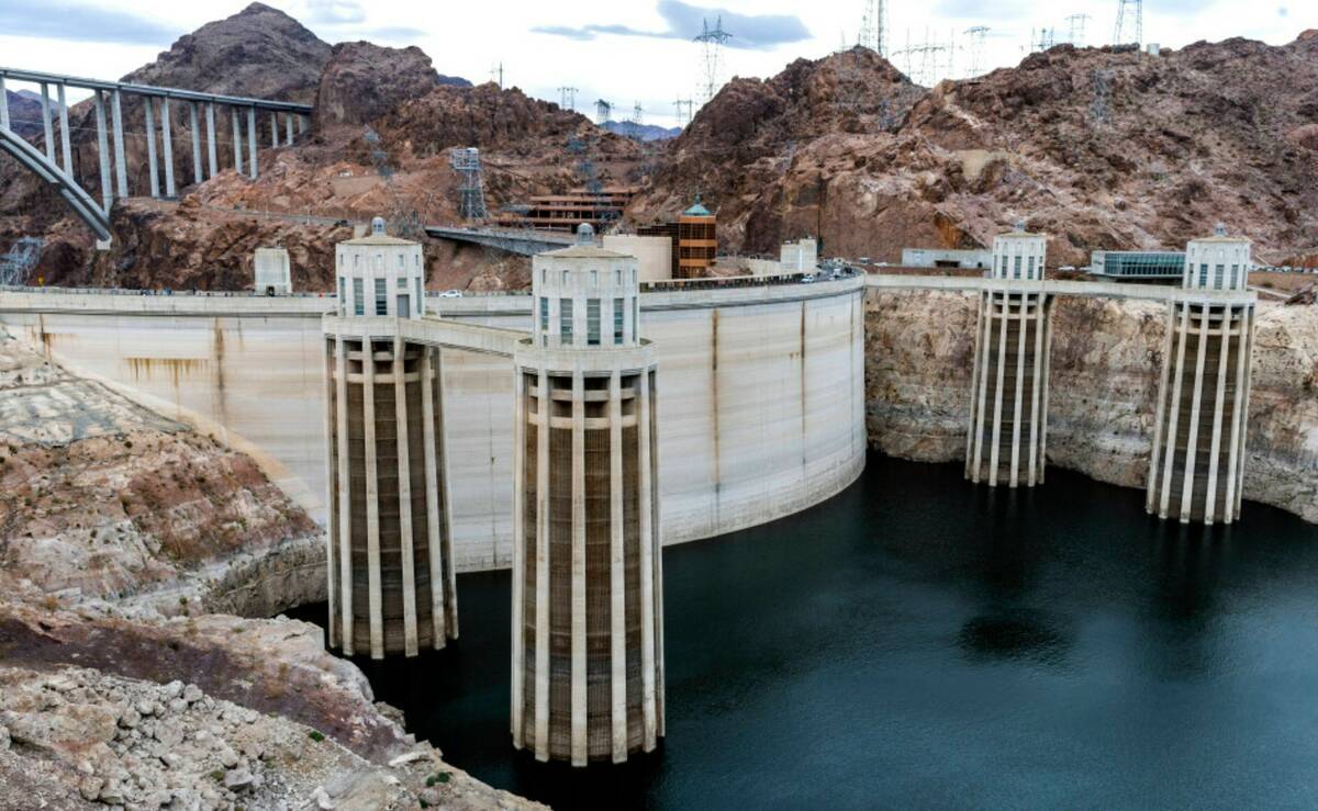 The intake towers at Hoover Dam, seen in December 2022 in Boulder City. (L.E. Baskow/Las Vegas ...