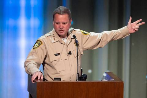 Sheriff Kevin McMahill delivers the State of the Department address to members of the Metropoli ...