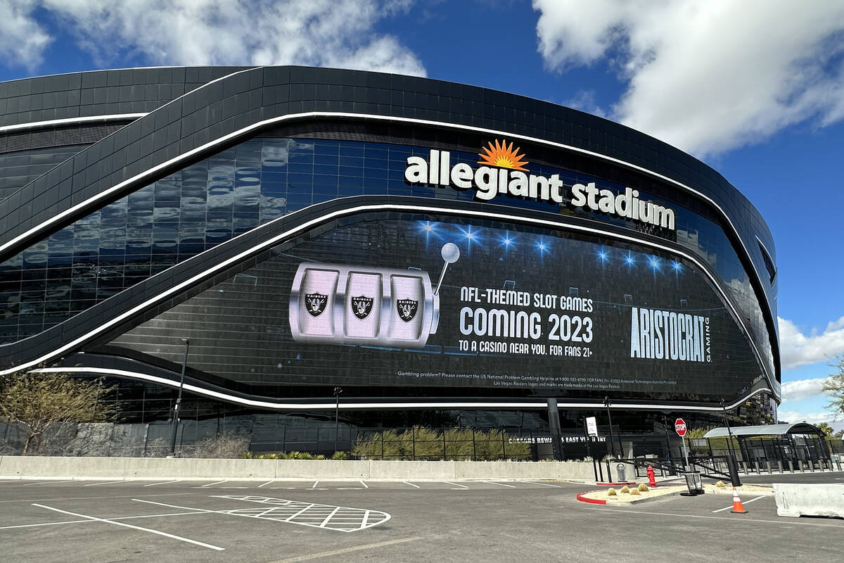 An Aristocrat Gaming ad promoting the upcoming release of their NFL licensed slot machines disp ...