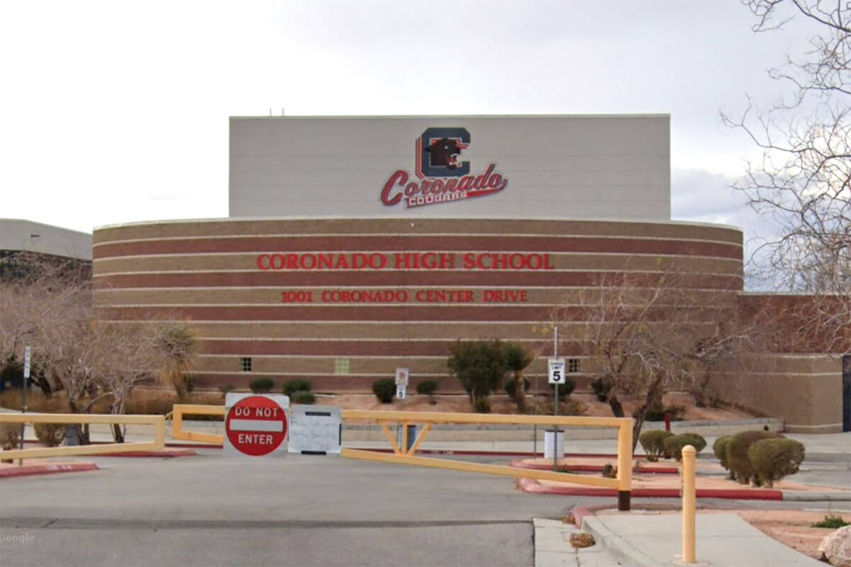 Coronado High School at 1001 Coronado Center Dr. in Henderson is seen in a screenshot. (Google)
