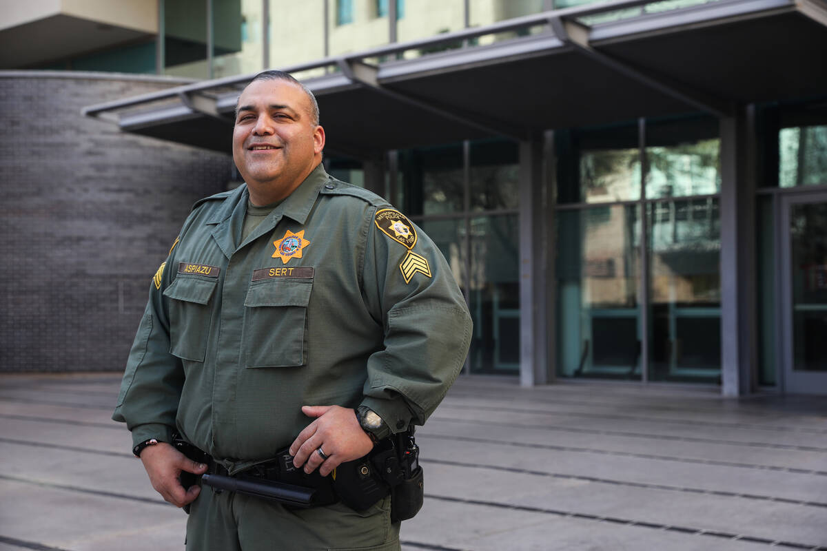 Sgt. David Aspiazu outside the Clark County Detention Center where he works in Las Vegas, Monda ...
