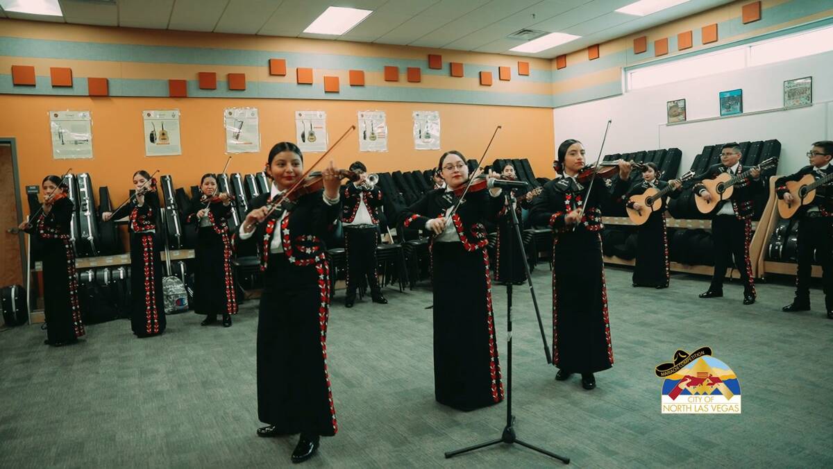 Students practice for the city of North Las Vegas' first School Mariachi Competition, set to be ...