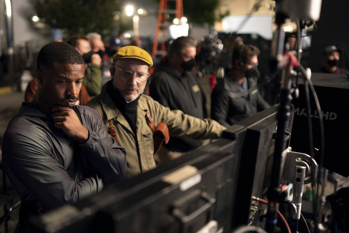 This image released by MGM shows actor-director Michael B. Jordan, left, and cinematographer Kr ...