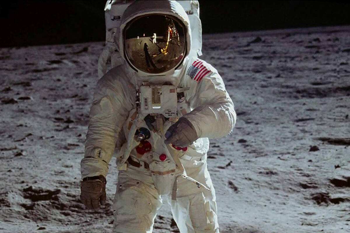 Astronaut Buzz Aldrin walks on the moon on July 20, 1969, in a scene from "Apollo 11.&quo ...