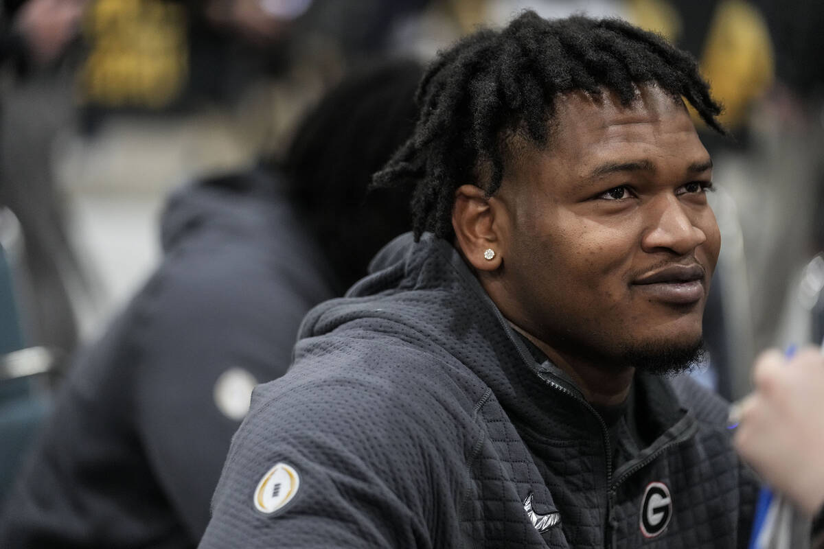 FILE - Georgia defensive lineman Jalen Carter speaks during media day ahead of the national cha ...