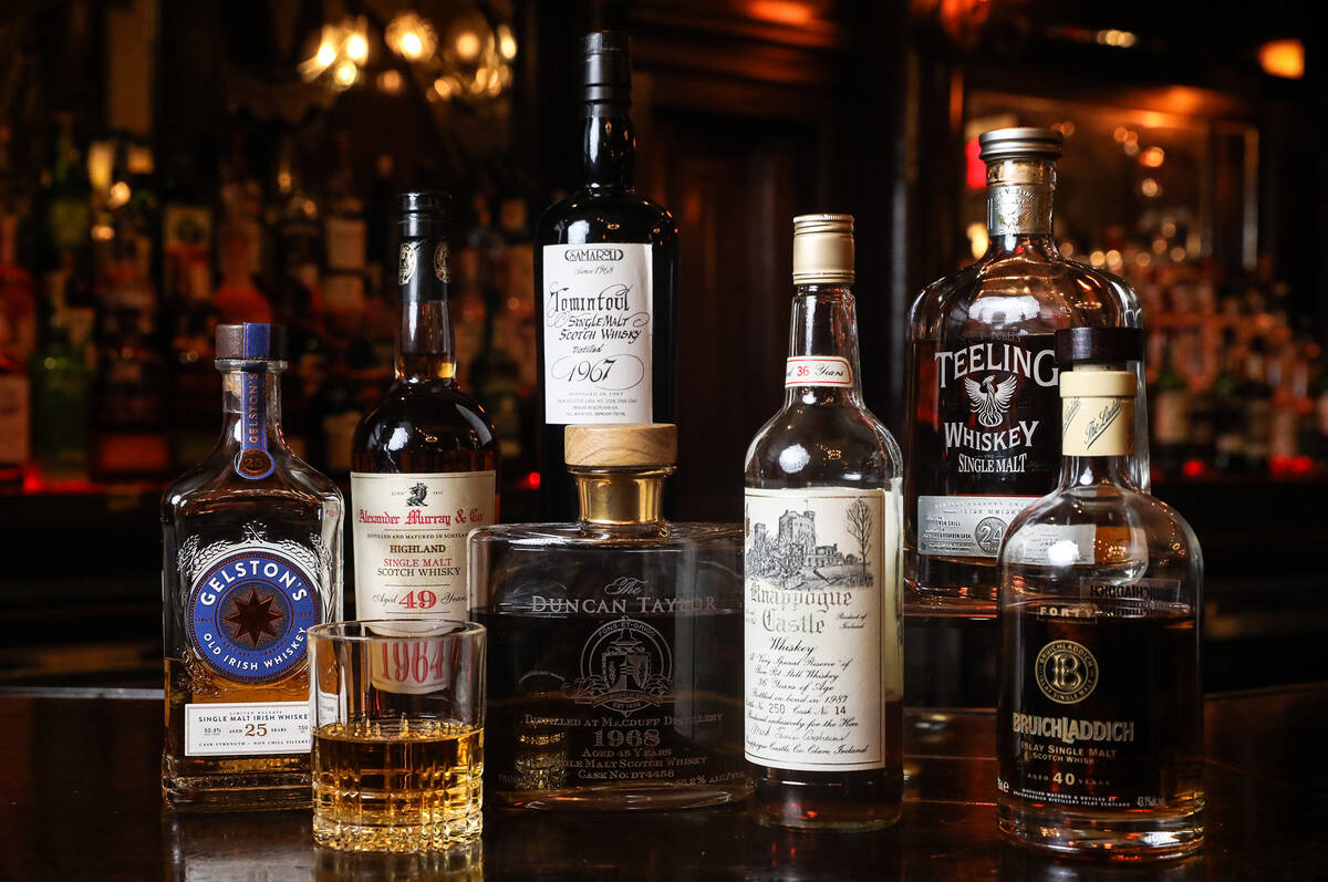 A selection of Irish whiskeys and scotches at Rí Rá Irish Pub at the Shoppes at Mandalay Plac ...