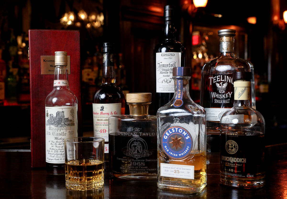 A selection of Irish whiskeys and scotches at Rí Rá Irish Pub at the Shoppes at Mandalay Plac ...