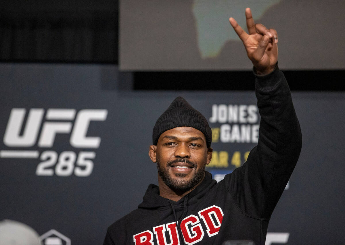 UFC heavyweight Jon Jones poses at the UFC Apex on Wednesday, March 1, 2023, in Las Vegas to pr ...