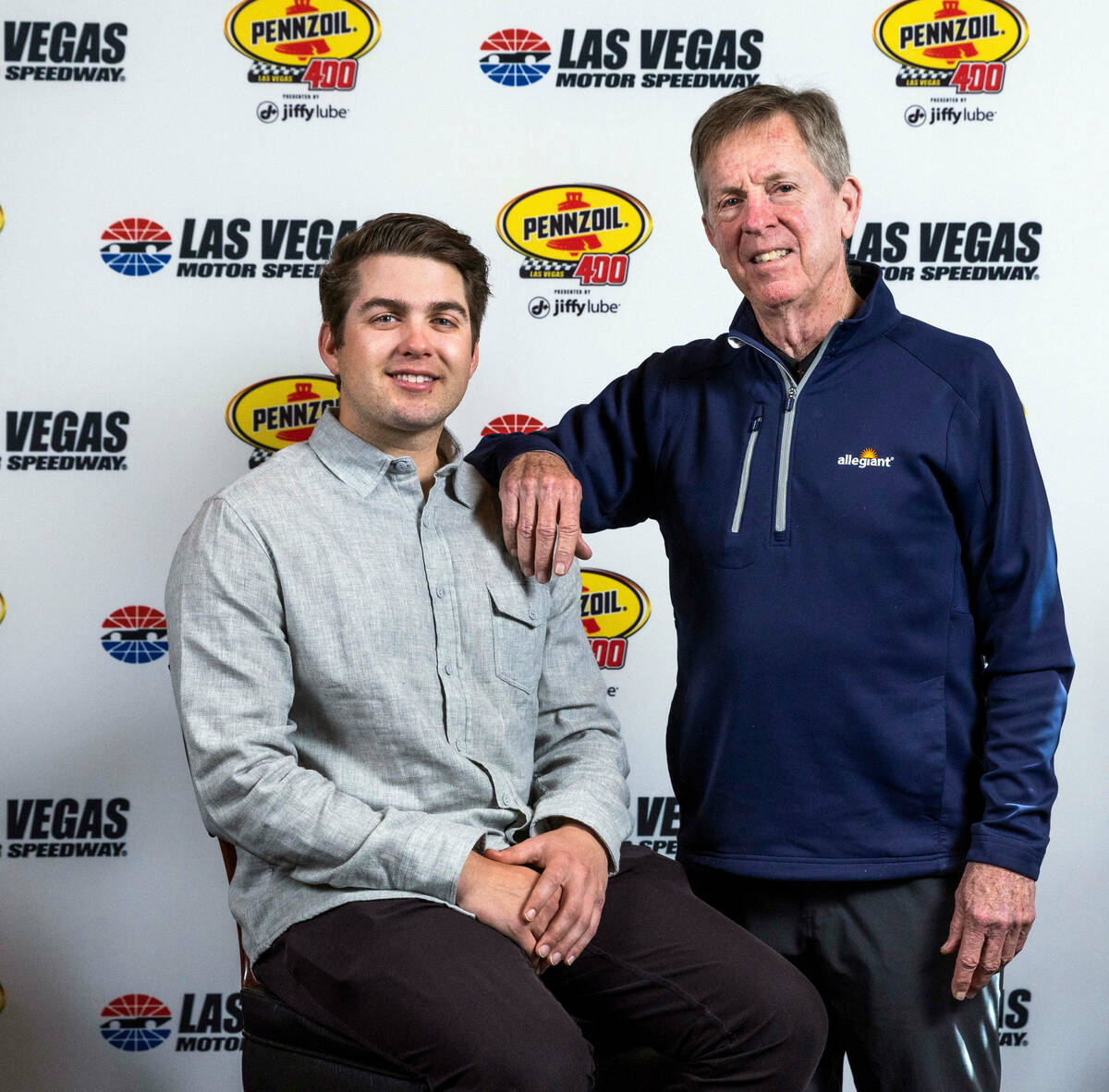 (LtoR) NASCAR driver Noah Gragson with team owner Maury Gallagher during a luncheon at Joe's Se ...
