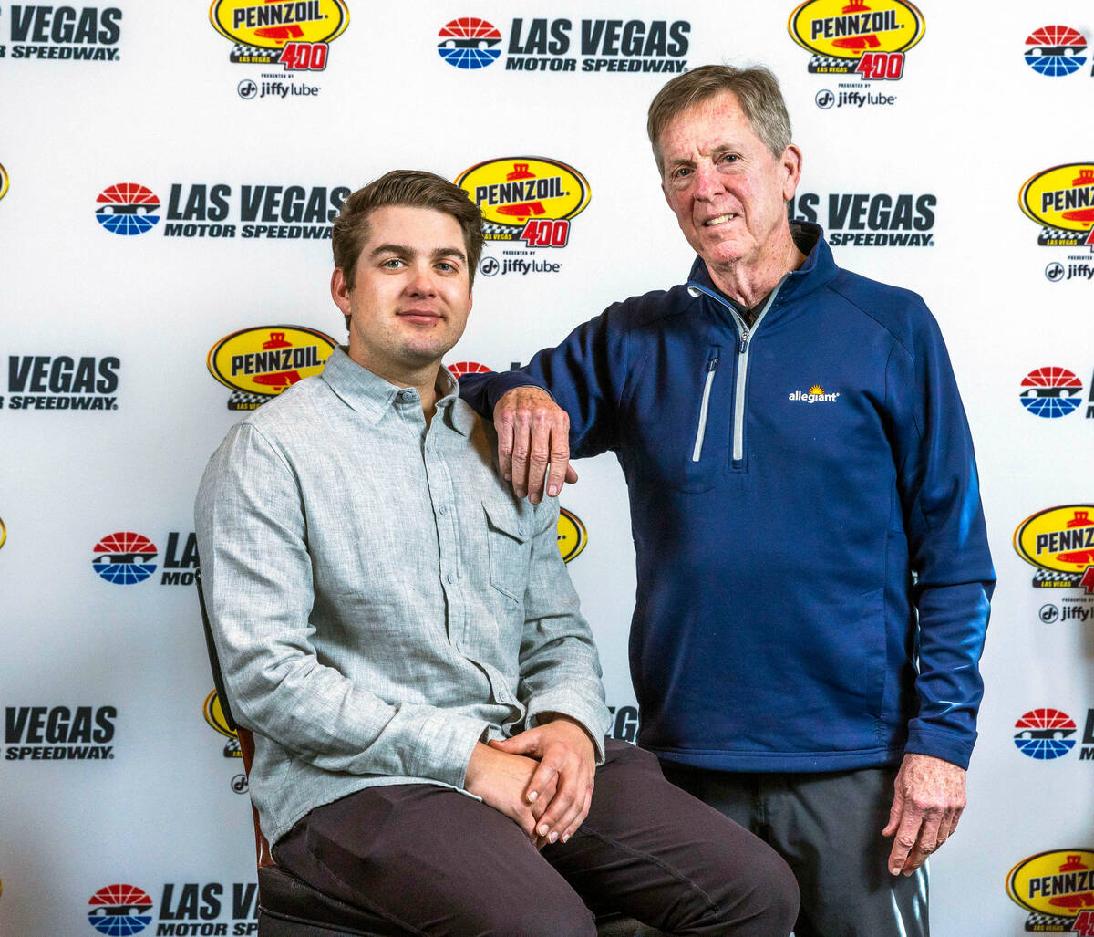 (LtoR) NASCAR driver Noah Gragson with team owner Maury Gallagher during a luncheon at Joe's Se ...