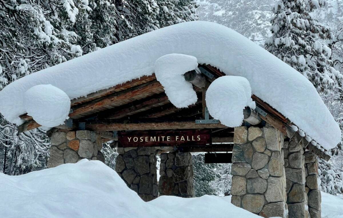 A structure at Yosemite Falls in Yosemite National Park, Calif., is covered in snow Tuesday, Fe ...