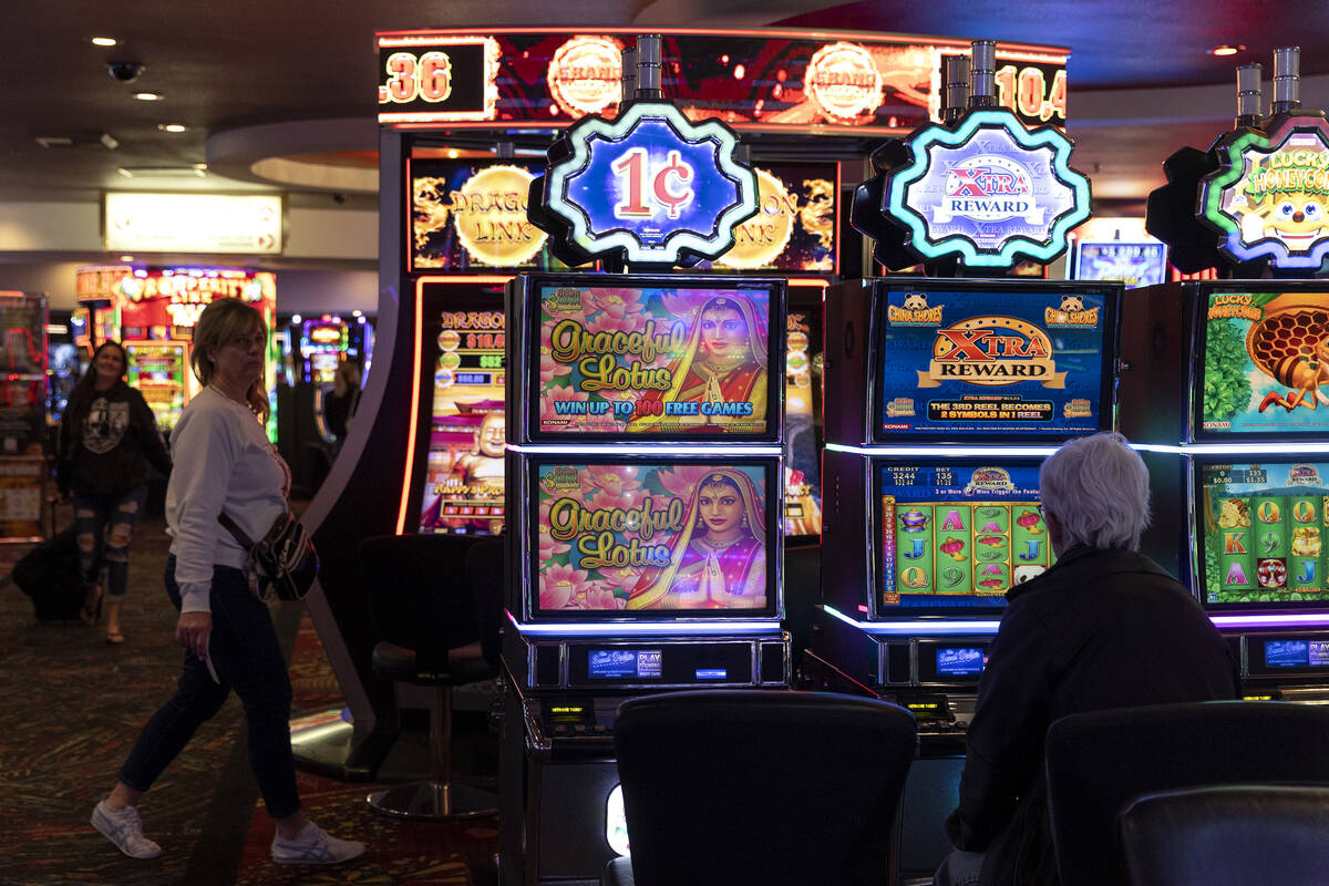 Guests mill about the casino floor at The Plaza on Thursday, March 2, 2023, in Las Vegas. The P ...