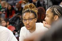 USC Trojans guard Aaliyah Gayles (3), center, watches teammates during the first half of an NCA ...