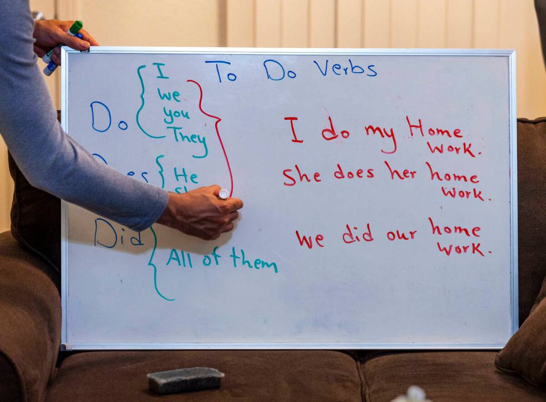 Mohammad "Benny" Shirzad teaches English to his wife and parents following dinner in their apar ...