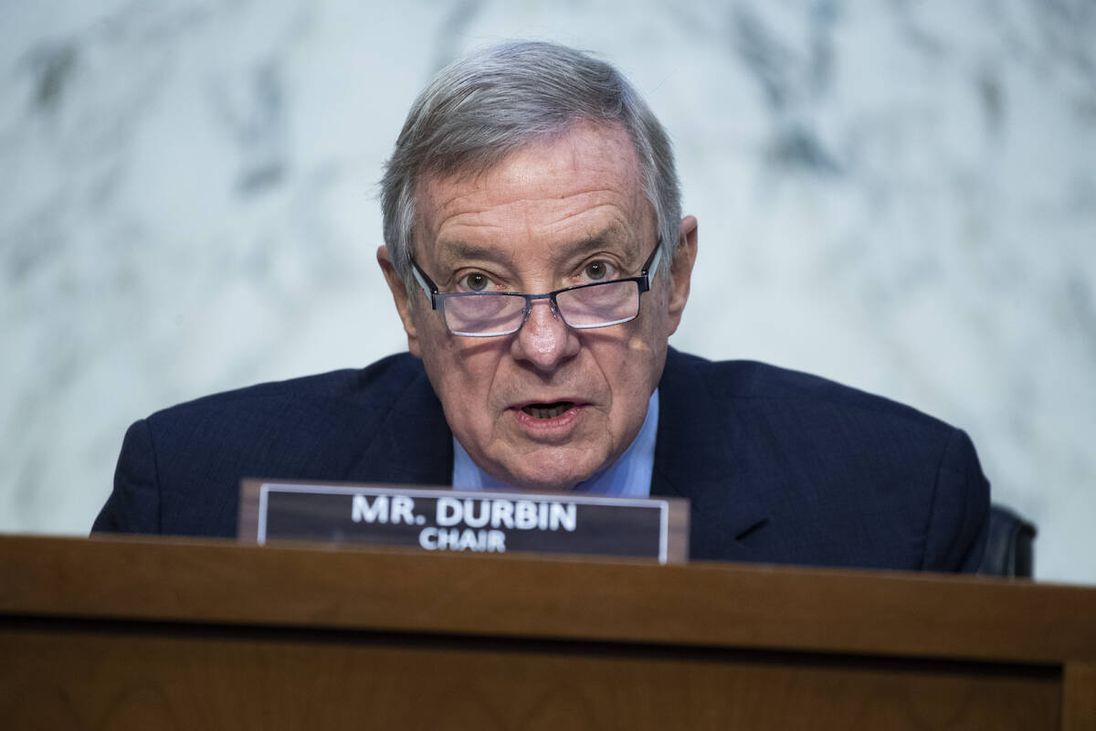 FILE - Chairman Richard Durbin, D-Ill., speaks during a Senate Judiciary Committee hearing on T ...