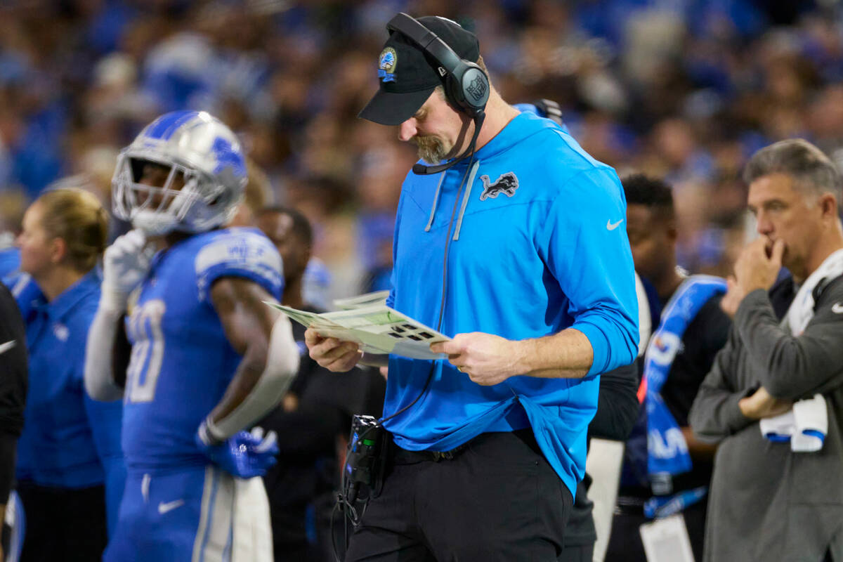 Detroit Lions head coach Dan Campbell on the sideline against the Jacksonville Jaguars during a ...