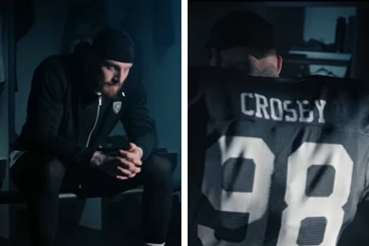 Raiders defensive end Maxx Crosby is shown in a commercial for the Dimopoulos Law Firm, an ad w ...