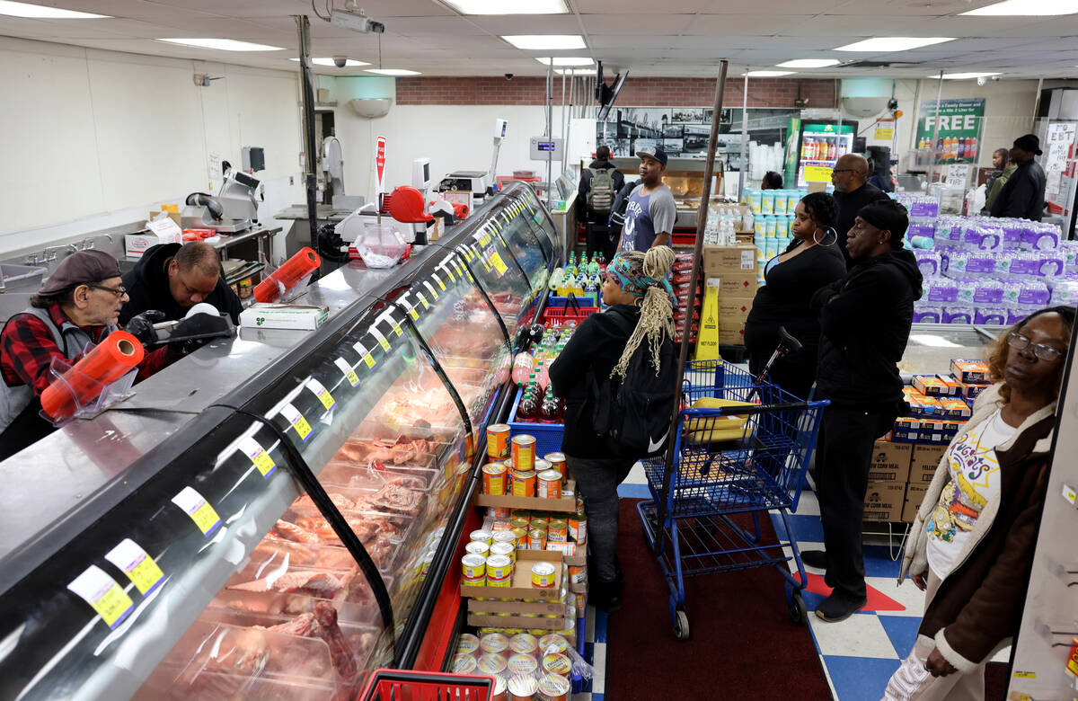 Shoppers at Mario’s Westside Market Thursday, March 2, 2023. Owner Mario Berlanga is exp ...