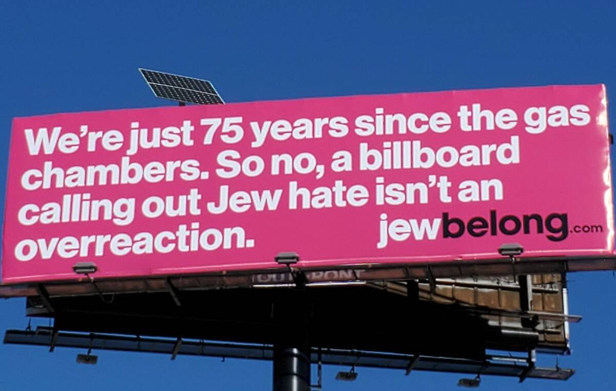 JewBelong billboard on I-15 just north of Charleston Boulevard (courtesy: Jew Belong)
